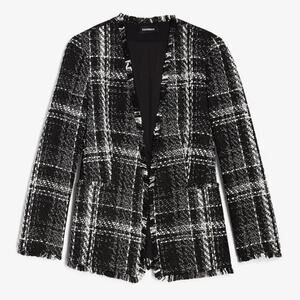 Express black and white plaid tweed collarless blazer fall Chanel winter small